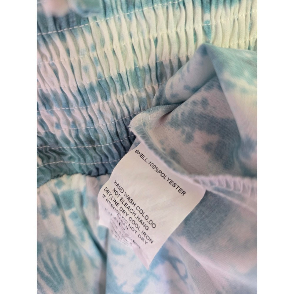 Suzanne Betro Blue White Tie Dye Smocked Puff Sleeve Midi Dress Small Pockets - Picture 5 of 7